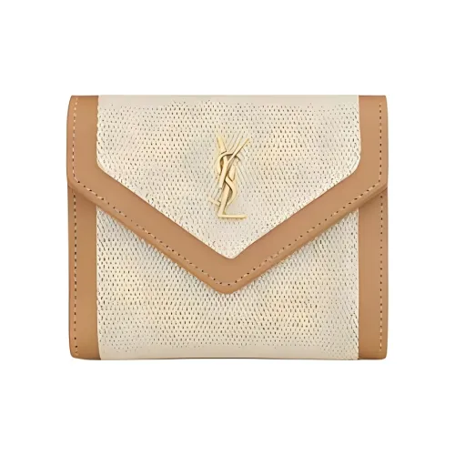 SAINT LAURENT Холст и кожа Кошелек Женские Золотисто-коричневый