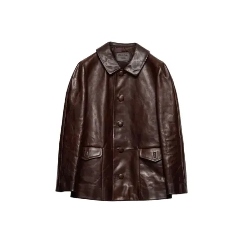 PRADA SS25 Кожа Куртка Мужская Красная Коричневая