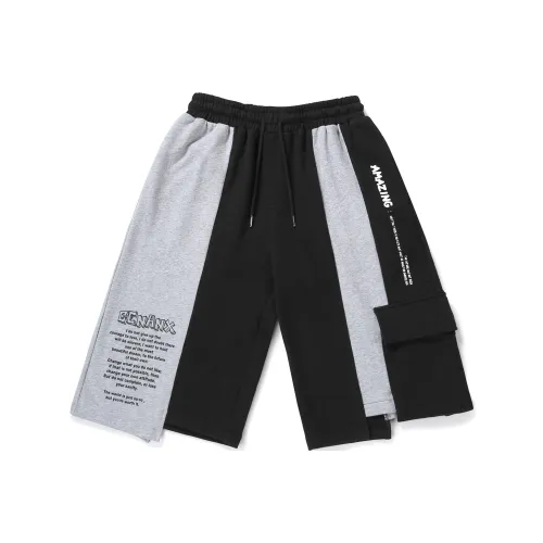 GENANX Loose Fit Shorts Unisex Black Gray GENANX Свободный крой Шорты Унисекс Черный Серый