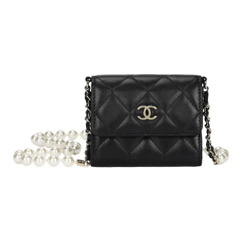 CHANEL Lambskin Crossbody Bag Shoulder Bag Coin Purse Women's Black