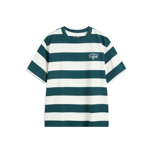 LINING Sports Trend Series T-Shirt Унисекс Белый Зеленый Полосы