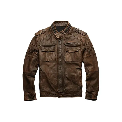 MOBI GARDEN Кожа Куртка Унисекс Потертый Желтый