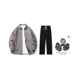 Комплект (Серый топ + Черные штаны) (Включает часы)
