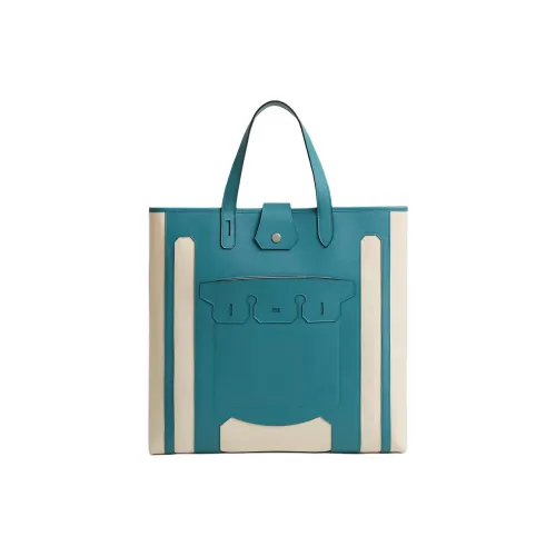 HERMES Monsieur B Холст Телячья кожа Сумка Большая Женская Зеленая