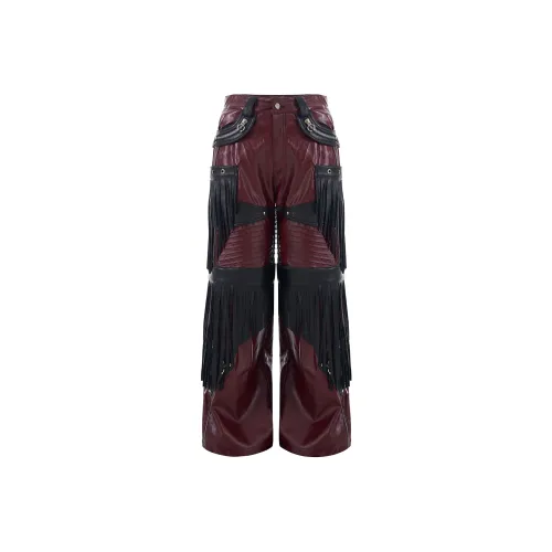 START EXCEED END Кисточка Пэчворк Панк Городской Техвир Повседневные Штаны Унисекс Красный Штаны