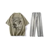 Комплект (Хаки зеленая футболка + светло-синие джинсы)