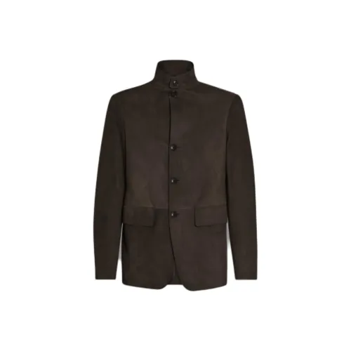 Ermenegildo Zegna Темно-коричневые мужские кожаные куртки