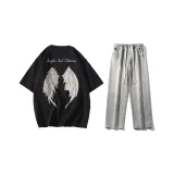 Комплект (Черная футболка + Светло-синие джинсы)