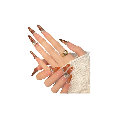 XIAMEIYU Улун Улыбка Кошка's Eye Pearl And Diamond Luxury False Nail Pointed Type Gold Gradient French