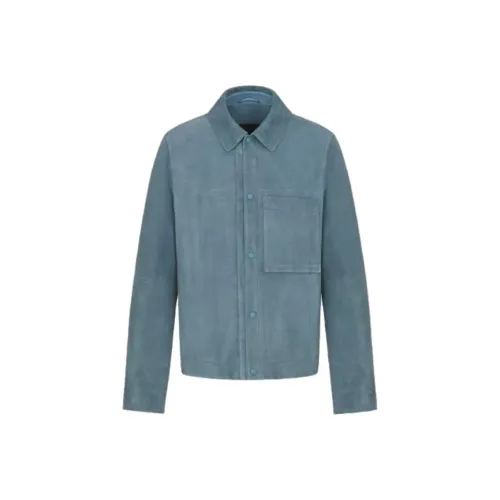 DIOR SS25 Кожа Куртка Мужская Синяя