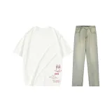 Set (Ecru T-Shirt + Yellow Mud Jeans)  
Комплект (Ecru Футболка + Желтые Джинсы с эффектом грязи)