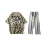 Комплект (Хаки зеленая футболка + светло-синие джинсы)