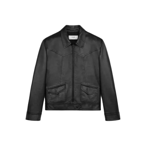 CELINE SS25 Весенний Летний Коллекция Мужская Кожа Куртка Мужская Черная