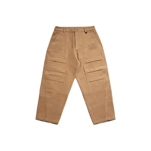 WOOKONG Осенние и зимние карго-брюки унисекс коричневые и желтые с двойной вышивкой дракона свободный крой