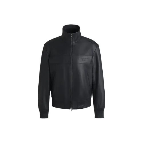 Hugo Boss X PORSCHE Кожа Куртка Мужская Темно-синяя