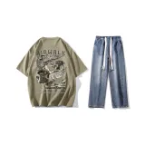 Комплект (Хаки Зеленая Футболка + Темно-Синие Джинсы)