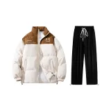 Комплект (Экрю хлопковый пуховик + черные штаны)