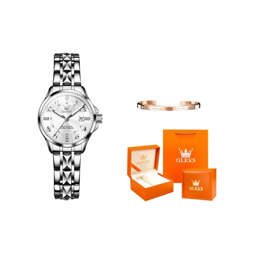 OLEVS Кварцевый механизм нержавеющая сталь ремешок часы женские белый циферблат