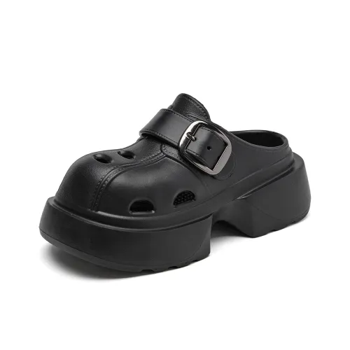 La Chapelle Ink Dyed Dark Black Commuter Sandals Fashion Elegance Soft Sole Sabo Women's Black