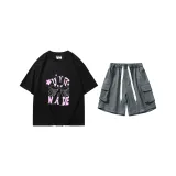 Комплект (Черный топ + штаны цвета каменно-серого цвета)