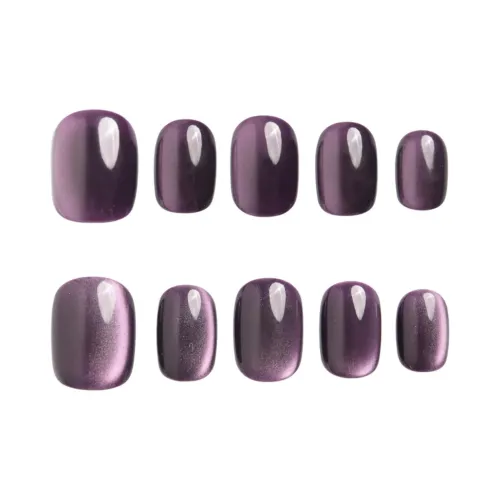 Goodbye Day Аметист Handcrafted False Nail Короткий Квадрат Wa Круглый Фиолетовый Однотонный Кошачий глаз