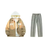 Set (Кофейная куртка + Желтые грязные джинсы)