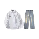 Комплект (Белая рубашка + Винтажные синие штаны)