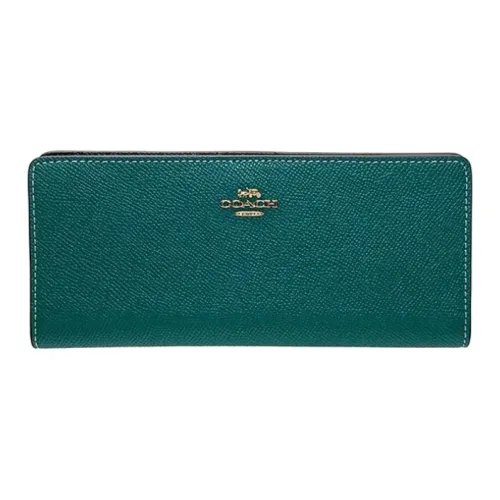 COACH Slim Wallet Крестообразная текстура Кожа Держатель для карт кошелек Женские Зеленый