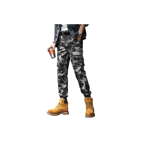 GELANLU Повседневные штаны Унисекс Камуфляж Серый