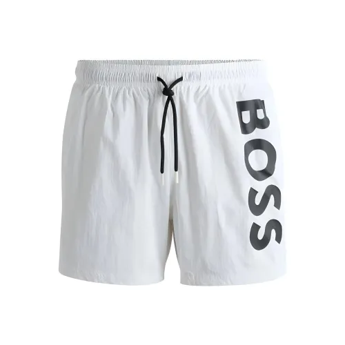 Hugo Boss Вертикальный логотип с принтом шорты для плавания быстросохнущий поплин повседневные шорты мужской белый