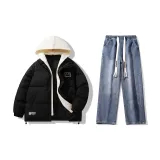 Комплект (Черный пуховик + винтажные синие джинсы)