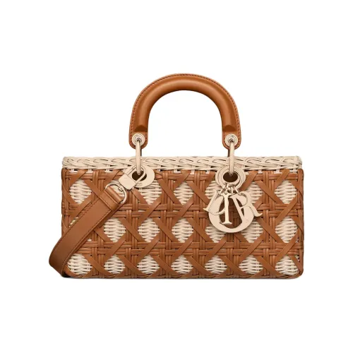 DIOR LADY D Joy Телячья кожа Сумка Lady Dior Сумка через плечо Сумка среднего размера Женская Бежевая и Коричневая