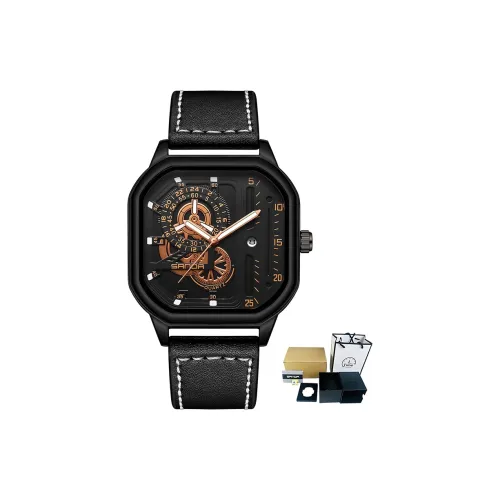 Sanda Кварцевый механизм кожаный ремешок мужские часы черный циферблат