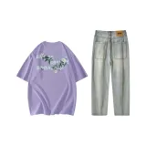 Комплект одежды (Фиолетовая рубашка с коротким рукавом + джинсы)