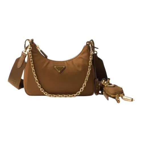 PRADA RE Edition Переработанный нейлон с коровья кожа Сумка на плечо Женская цвет коньячного