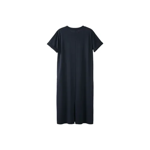 Fstudio Летний Повседневный Стиль Позиционирование Белый Улучшающий Свободный крой Мода С принтом Короткий рукав Платье Женское Темно-синий