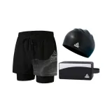 Чёрный и Серебряный + Большая защитная рамка для очков + Сумка для плавания