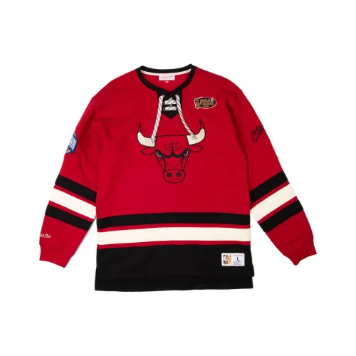 MITCHELL NESS SS22 Heritage Lace Up Crew T-Shirt Unisex Red Black MITCHELL NESS SS22 Heritage Кружево Вверх T-Рубашка Crew Унисекс Красный Черный