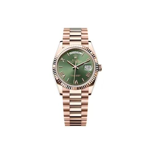 ROLEX Week Тип Календарь Автоматический Механический Механизм Женские Часы 36 мм Зеленый Циферблат 18K Вечный Розовое Золото Ремешок