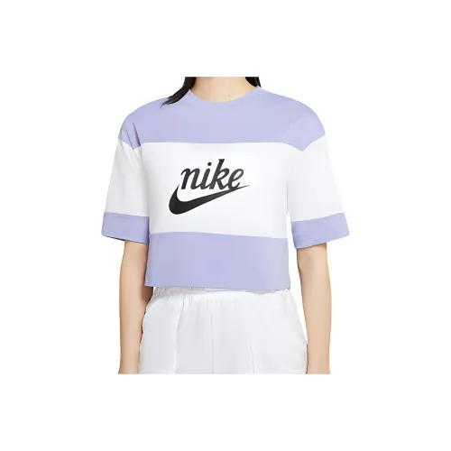 NIKE Белый/Светло-чертополохово-фиолетовый/Черный Женские Короткие Топы