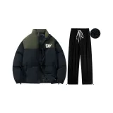 Утолщенный и с флисовой подкладкой комплект одежды (черный и зеленый топ + черные штаны) улучшенный, ветрозащитный, с планкой