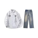 Комплект (Белая рубашка + Ностальгические синие штаны)