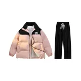 Утолщенный и с флисовой подкладкой комплект одежды (Черный и Розовый топ + Черные штаны)