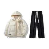 Комплект (Ecru пуховик + черные джинсы)