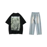 Комплект (Черный топ + Лазурные штаны)