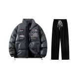 Комплект (Вулканический серый хлопковый пуховик + черные повседневные штаны)