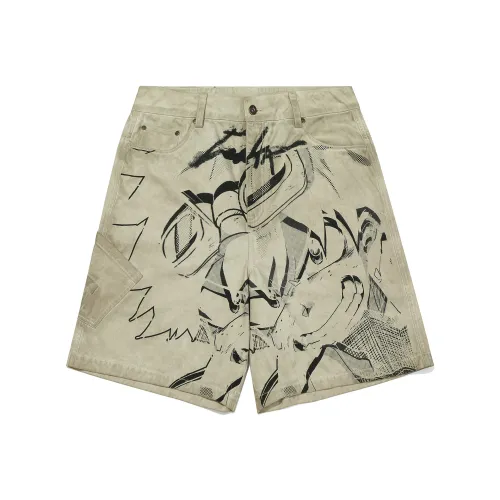 Guuka Аниме с принтом брюки длиной до колена мужские светло-абрикосовые