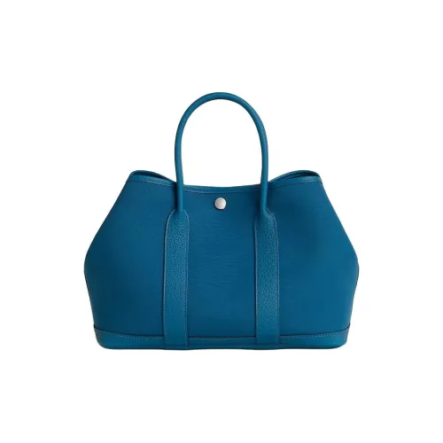 HERMES Garden Party Холст с Negonda Телячья кожа Сумка Женская Синяя