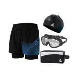 Чёрный Синий + Большая Рамка Очки для плавания + Шапочка для плавания + Сумка для плавания