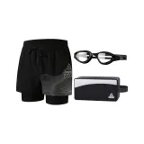 Черно-серебристый + Маленькая рамка + Очки для плавания + Сумка для плавания